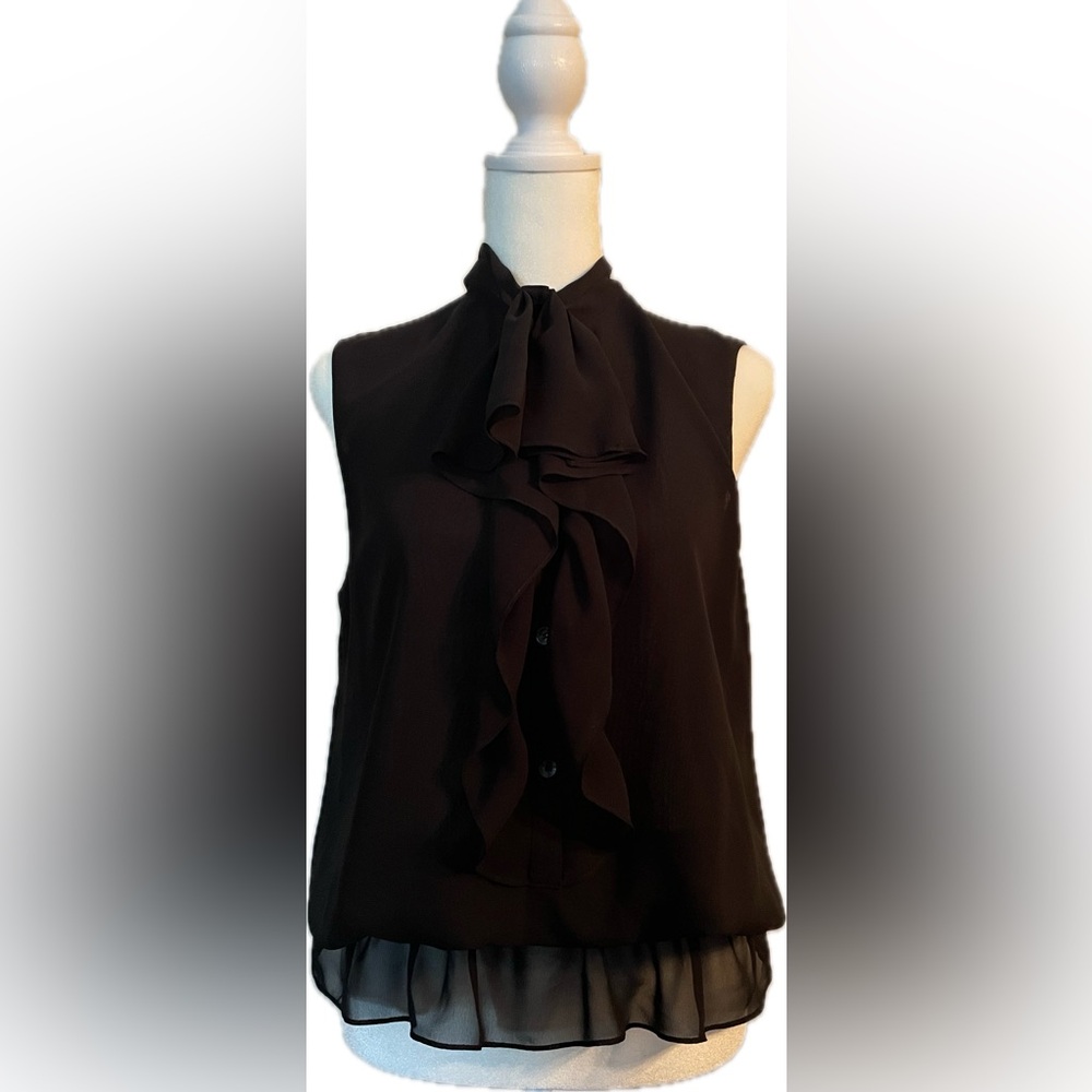Kenneth Cole New York Black Ruffled Sleeveless Blouse